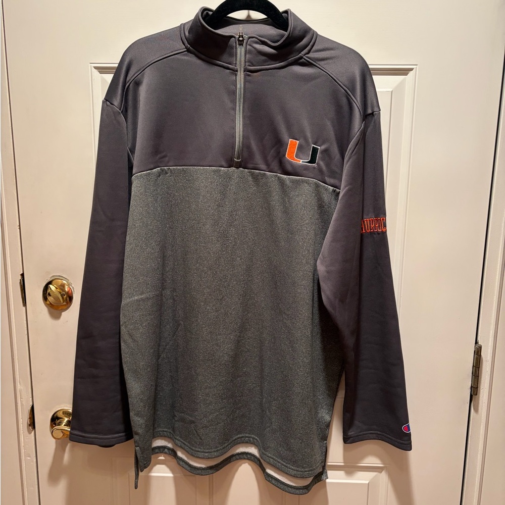 University of Miami Hurricanes Gray and Black Quarter-Zip Pullover
